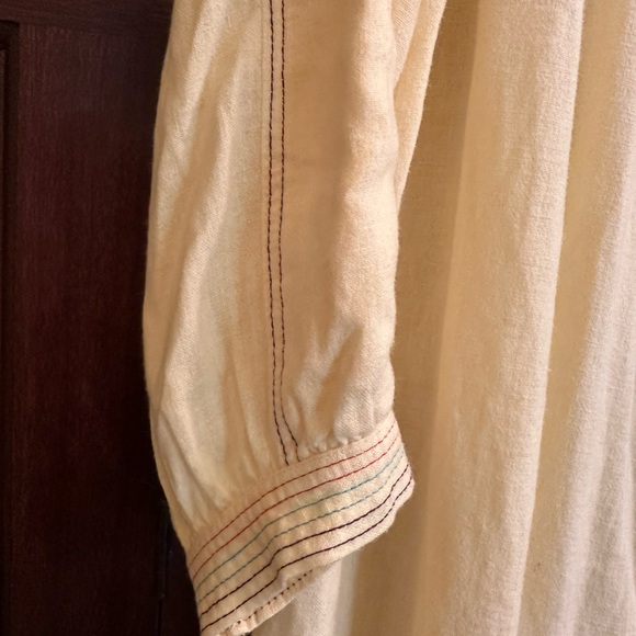 NWOT Redone RE/DONE light yellow soft linen dress w/contrast stitching & pockets - Picture 5 of 5